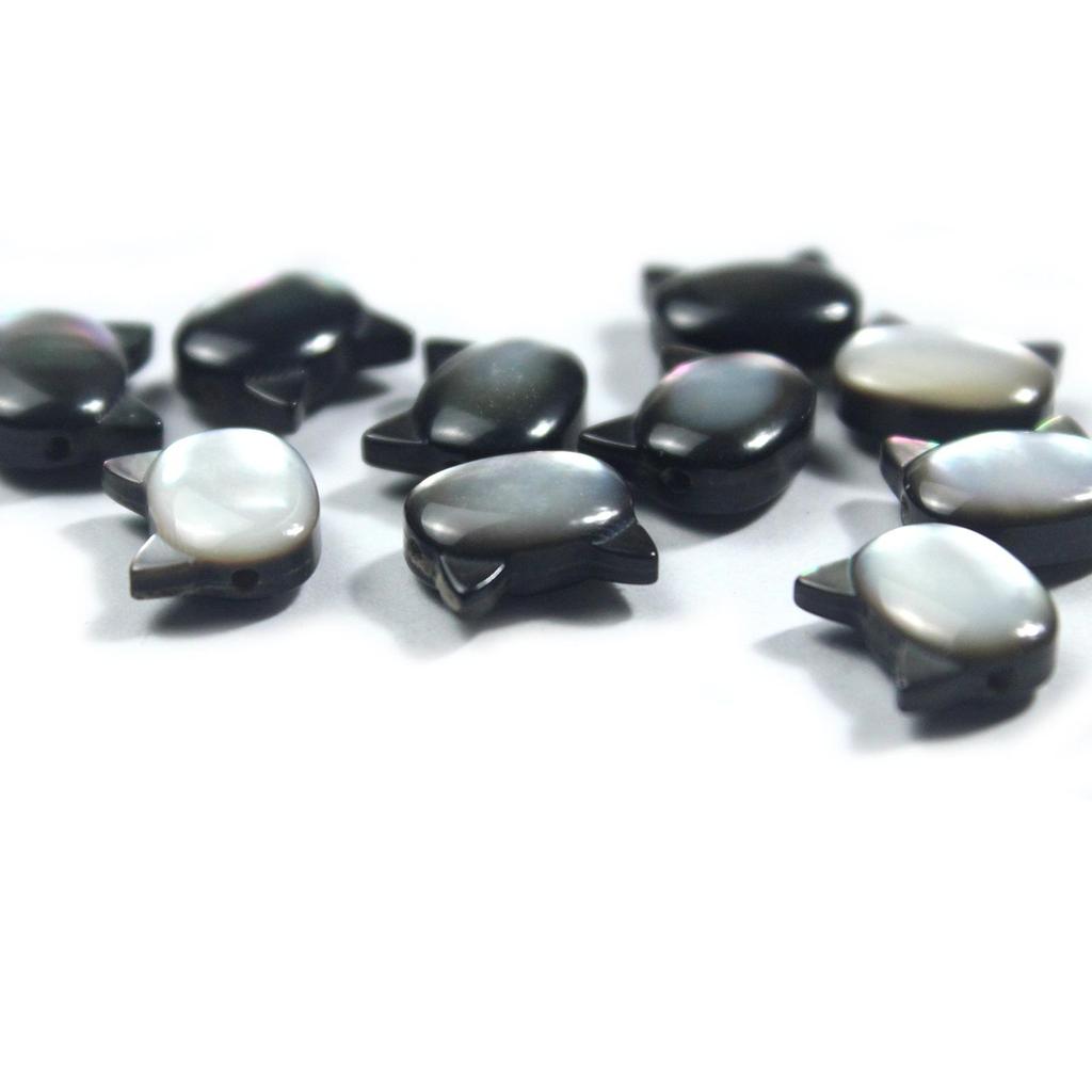 Ракушка Котенок Голова Бусины-разделители для изготовления украшений своими руками: Черно-белый браслет/ожерелье из ракушек.