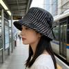 Spring and Autumn new sunshade plaid bucket hat fashionable versatile sunscreen basin hat big head circumference showing face small plaid sun hat