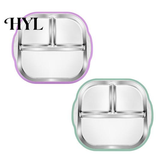 Silicone Sleeve Toddler Plate Stainless Steel with Suction Base 3-Compartment Baby Mess-free Mealtime Set Bowl Non-Slip Grip Unbreakable Metal