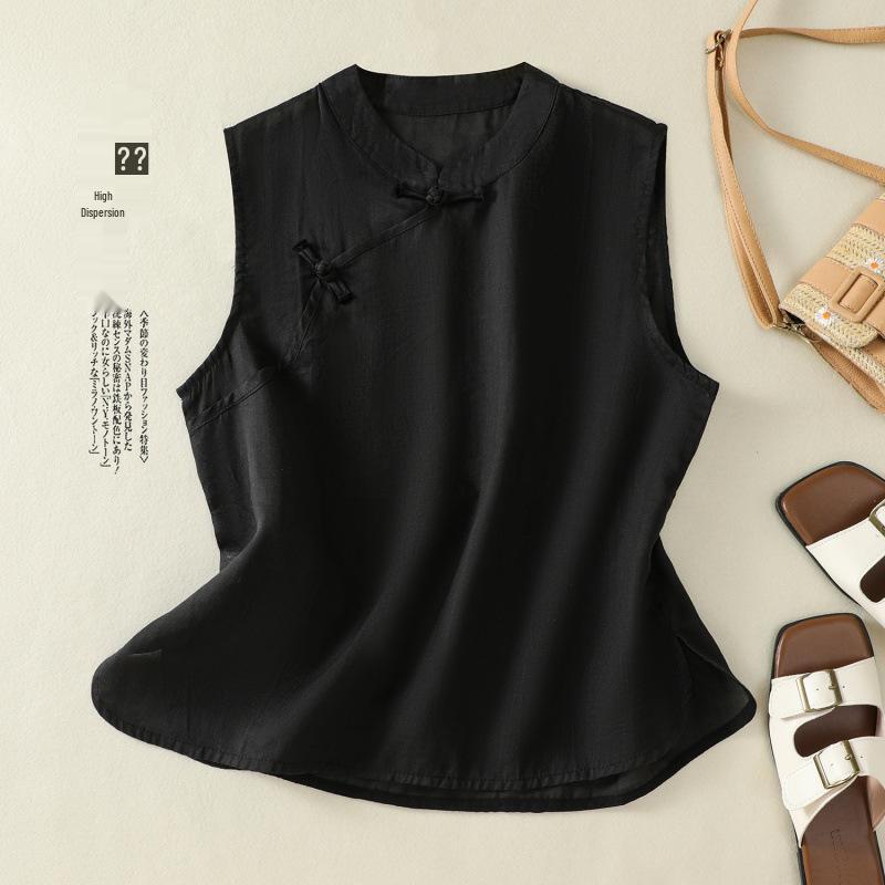 Женский летний ретро топ-жилет без рукавов на пуговицах 2025