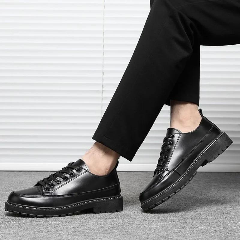 Мужские деловые туфли на шнуровке с круглым носком, мужские черные оксфорды из кожи, повседневные, офисные, элегантные и классические, итальянский стиль 2024 года