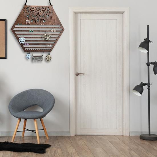 Yousheng Wooden Hanging Earring Holder Wall Decor Jewelry Organizer Vintage Earring Display Organizer for Women And Girls Earrings Necklaces