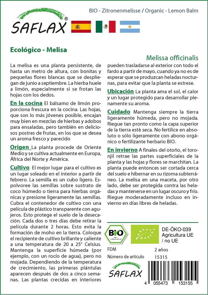 SAFLAX Garden in the Bag - Органический - Мелисса лекарственная - 1000 семян - С субстратом в подходящем стоячем пакете - Мелисса лекарственная