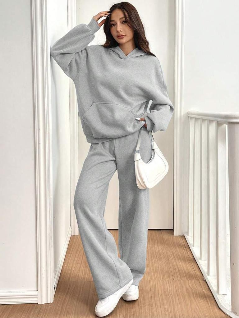 European-American 2-Piece Women's Warm Lined Hoodie & Casual Pants Autumn/Winter Sports Set