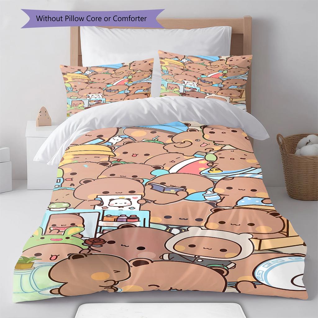 H260212Peach Goma Pattern Bedding,Quilt Set Quilt Cover Pillowcase Home Birthday Gift (1 * duvet cover + 2 * pillowcase, without core)