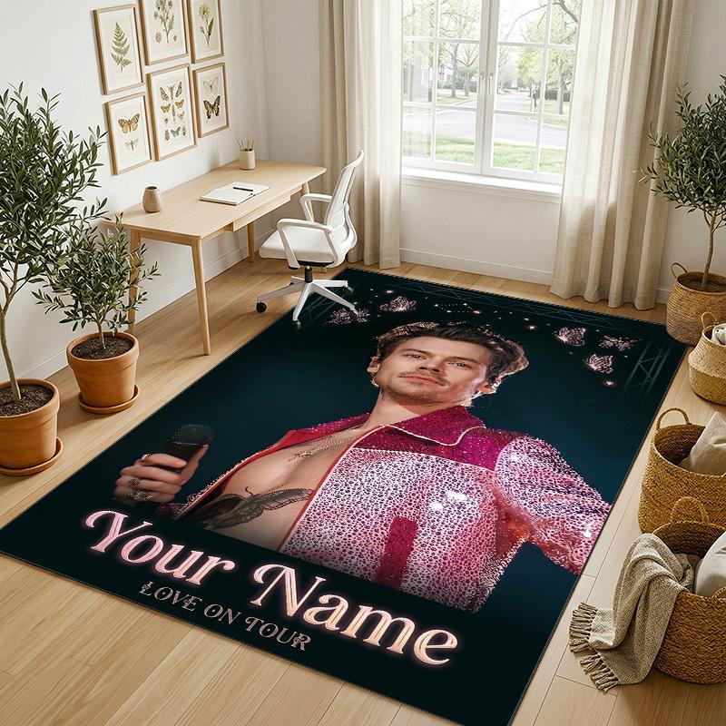 Personalized Crystal Velvet Carpet,Harry Styles Custom Printed Name, Plush Area Rug For Home Indoor Decor