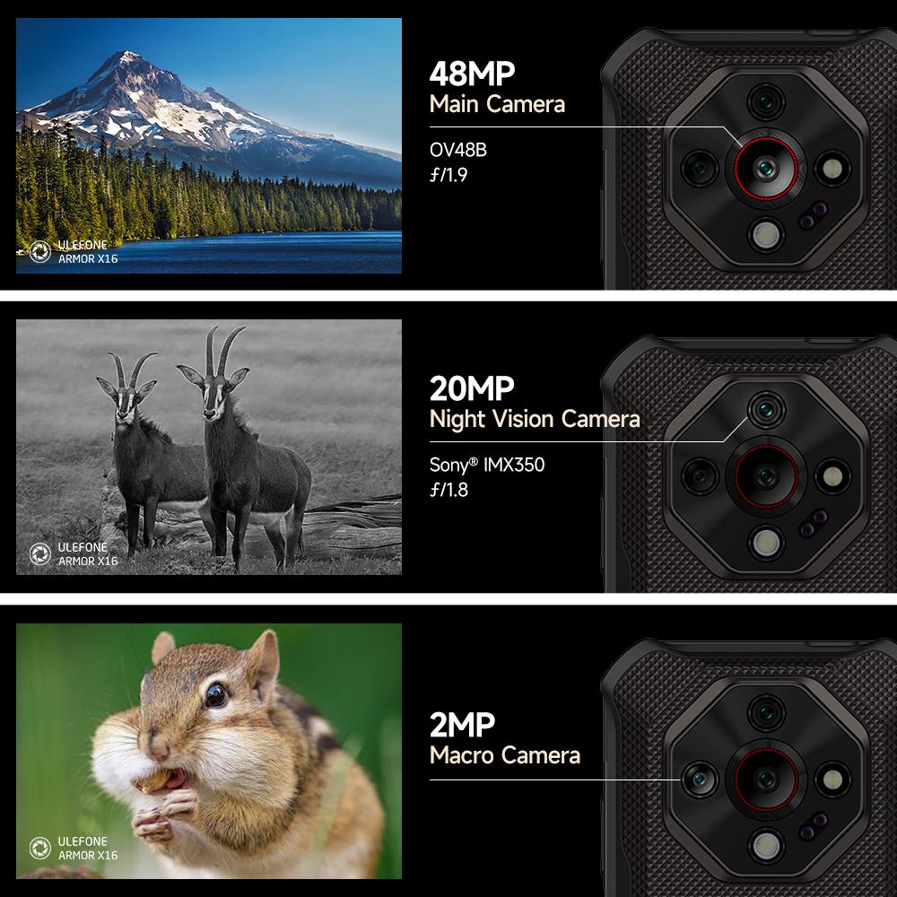 Ulefone Защищенный телефон Armor X16 4G 10360 мАч До 12 ГБ ОЗУ 128 ГБ ПЗУ 120 Гц 6,56" Android 15 Смартфон Ночная камера