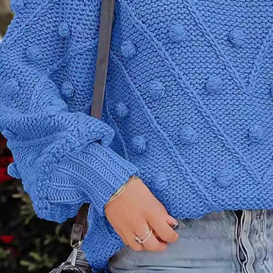 Women Sweater Tops Round Neck Long Sleeve Jacquard Decor Knitted Tops Solid Color Loose Fit Jumper