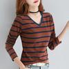 Long Sleeved T-shirt Women's Spring and Autumn Striped T-shirt Bottom Shirt V-neck Top