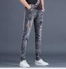 European Men's Spring & Autumn Tiger Head Slim Fit Jeans with Hot Diamond Detail