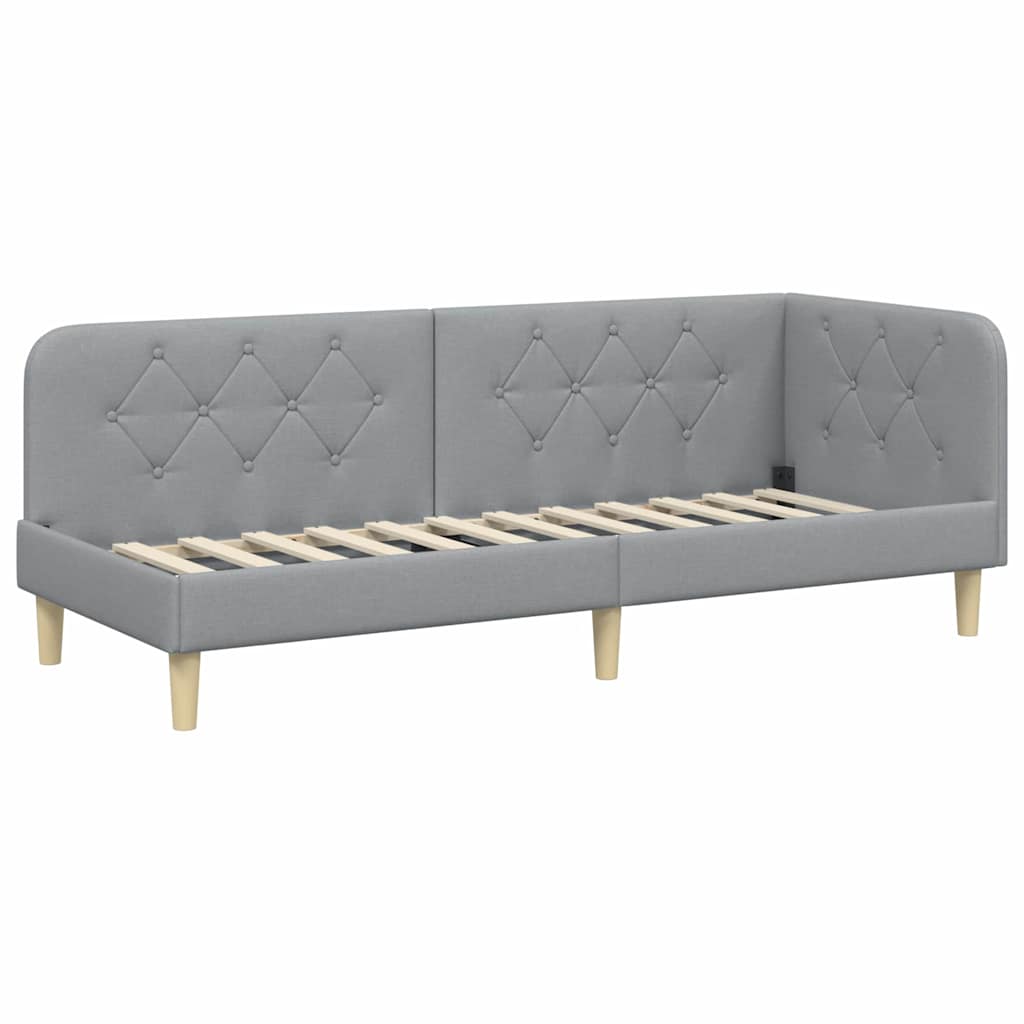 Corner Bed Frame Light Grey 80 x 200 cm Fabric