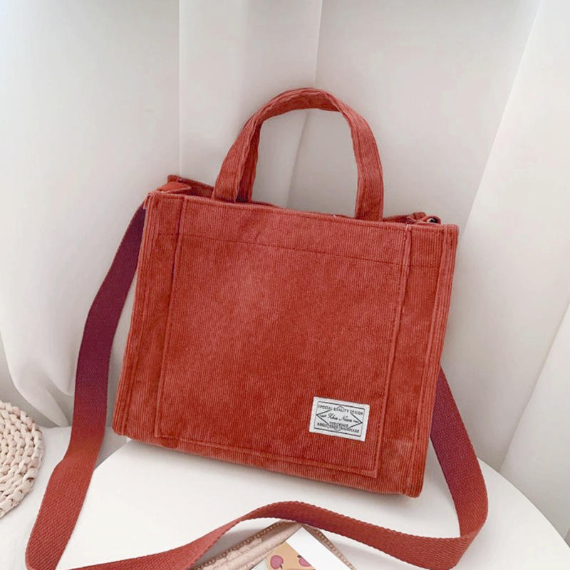 1 шт. Женская вельветовая сумка через плечо, большая вместительная сумка-тоут, сумка кроссбоди, стильная сумка с корейским элементом, мягкая полиэстеровая подкладка, держатель для мобильного телефона