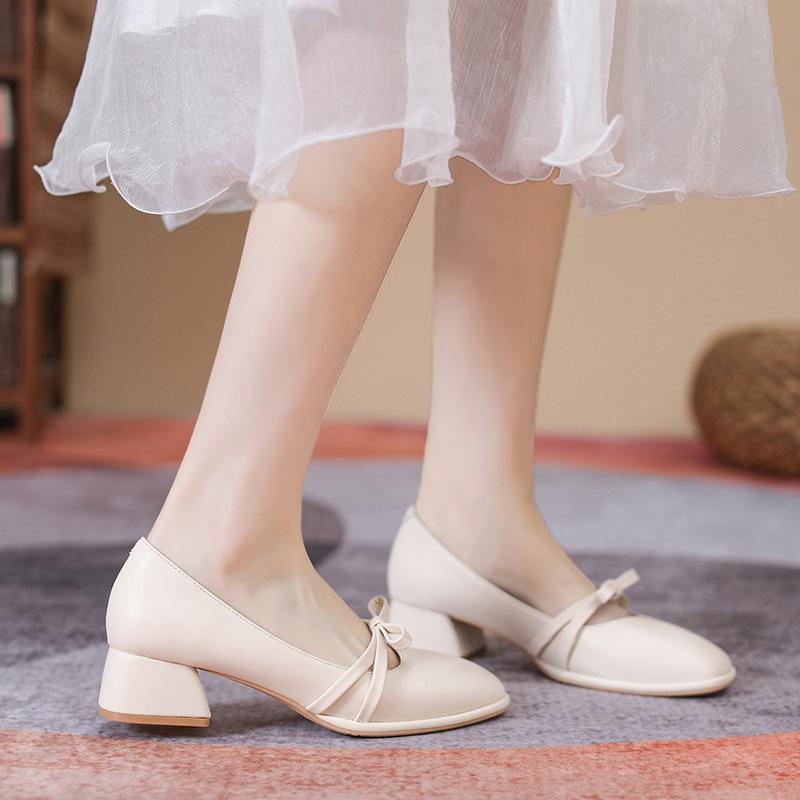 Leather Flat for Huizhou Women's Shoes Su Yinyin Same Single Shoes Women's Low Heel Spring New Mary Jane Shoes Women's
