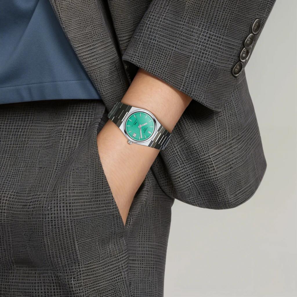 Tissot Автоматический механический механизм Водонепроницаемость 100 м Унисекс Часы 35 мм Зеленый Циферблат Корпус из Нержавеющей Стали T137.207.11.091.01