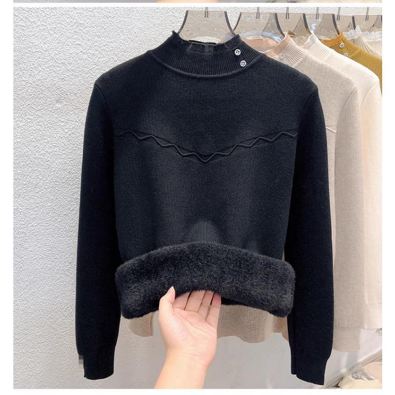 Женский свитер Осень/Зима Плюшевый Теплый Свитер Стильный Повседневный Полувысокий Воротник Вязаный Свитер