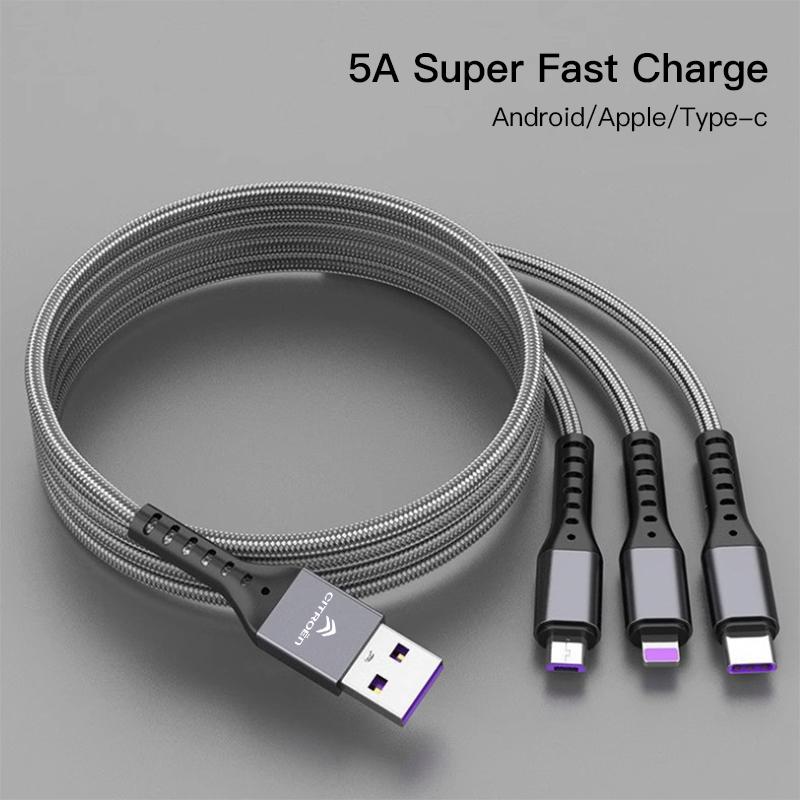 YKGBU1 USB Car 3-in-1 Phone Charging Cable Auto Accessories For Citroen C1 DS3 C2 C3 Vts C4 Saxo C4L C5 C6 C8 Xsara C3-XR Picasso SEGA
