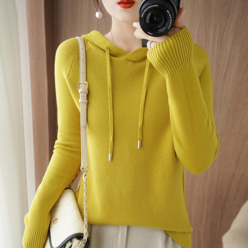 INDFS Женская мода повседневная осень-зима однотонный принт длинный рукав с капюшоном свитера