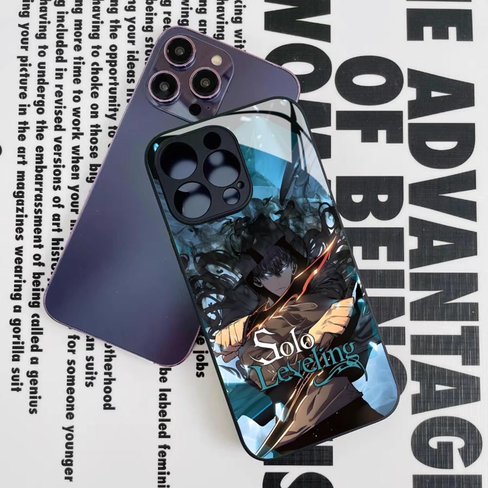 Чехол для телефона Anime S-Solos L-Levelings для Iphone 16 15 14 12 11 13 Pro Max Mini 8 X Xr Xs Puls Черное Стеклянное Покрытие