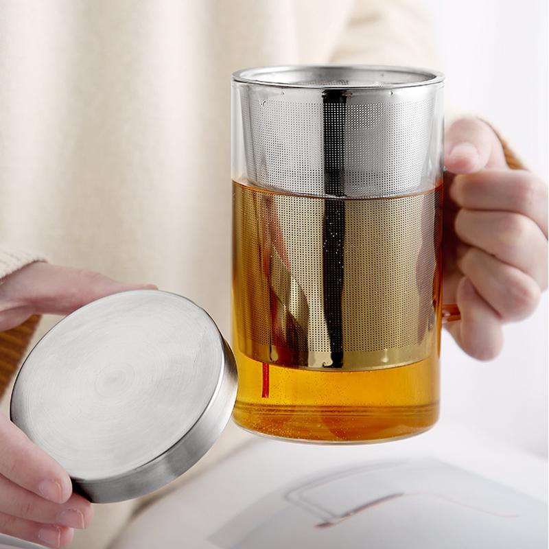 500ML Borosilicate Glass Tea Mug Heat Resistant Coffee Mug Transparent Glass Cup with Infuser and Lid Home Office Drinking Mug