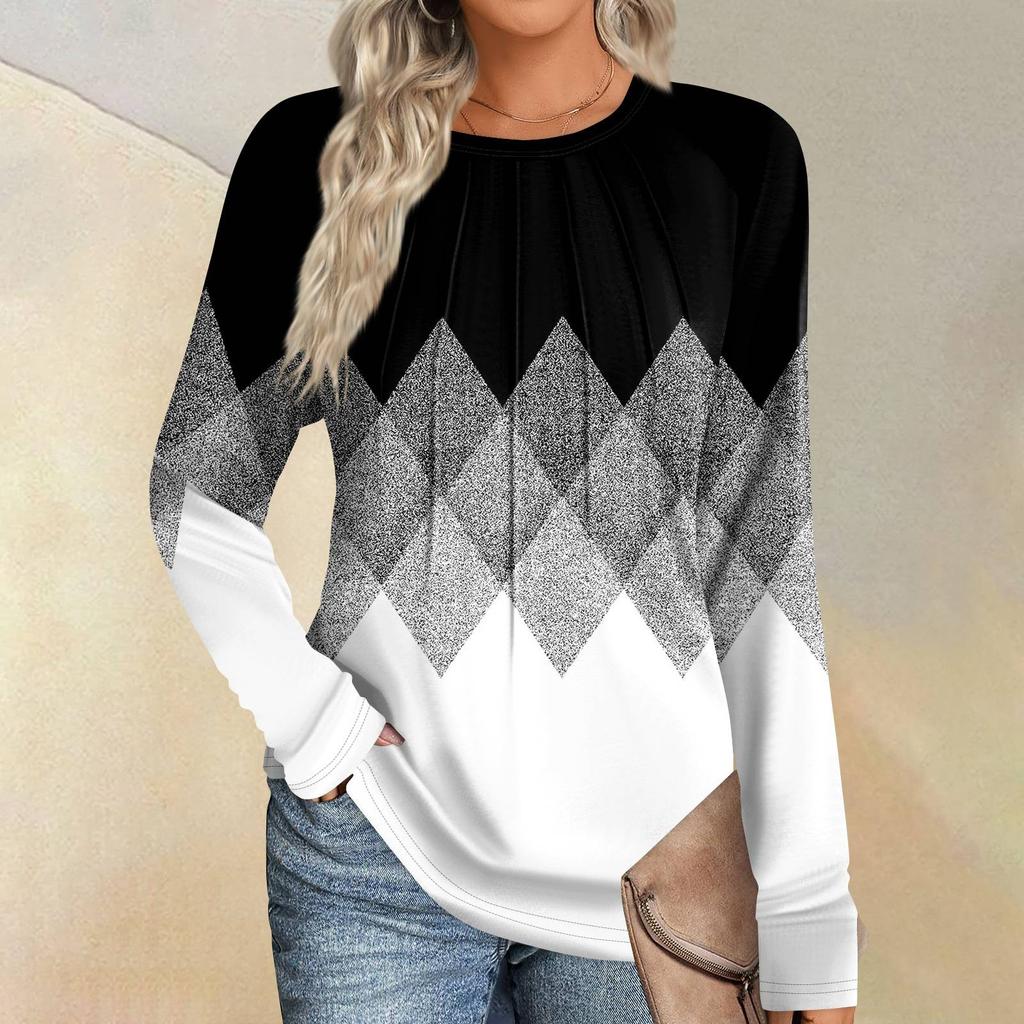 Женская мода повседневная полосатая, цветная пэчворк с длинным рукавом и круглым вырезом