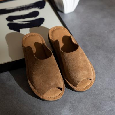 Ретро крутые шлепанцы из цельной коровьей кожи, женская летняя обувь, кожаные сандалии на плоской подошве, мягкая кожа, мягкая подошва, полушлепанцы с открытым носком