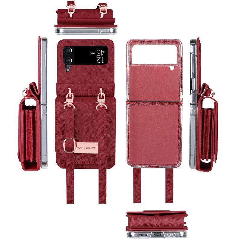 Luxury Design Shoulder Strap Case for Z Flip 4 Mobile Phone with Shockproof and Phone Stand Features
