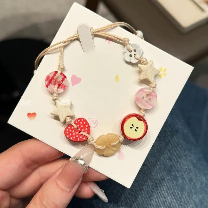 Lovely Apples Bracelet with Brown Cord Fashion Accessory for Girls Parties and Gifts