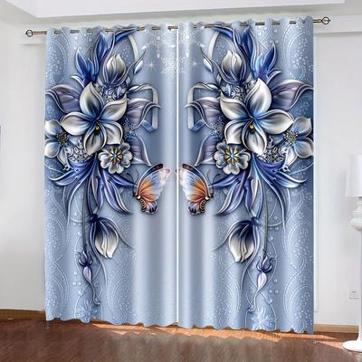 2 шт. 3D цифровая печать ретро синие садовые цветы цифровая печать занавески для гостиной шторы с люверсами верхние шторы для гостиной