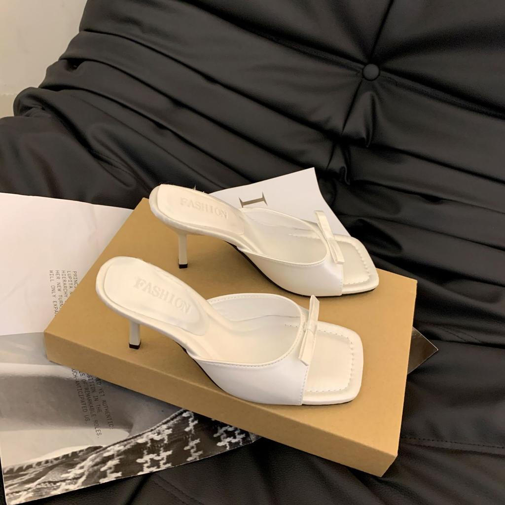 Нишевые черные туфли на высоком каблуке с бантом, классные тапочки, туфли-феи 2025 года, новая популярная модная верхняя одежда