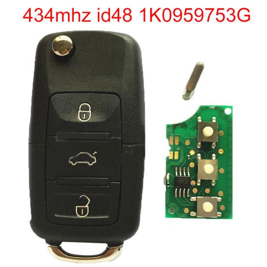 434 МГц 3 кнопки автомобильный дистанционный брелок 1K0959753G для Vw Golf Jetta Tiguan Touran