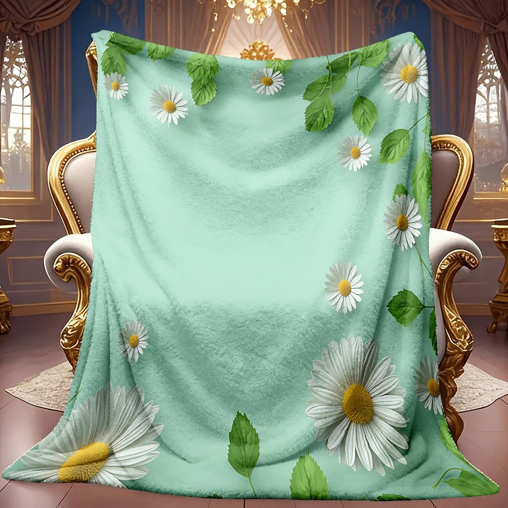 Cozy Daisy Floral Pattern Flannel Blanket Soft High-Definition Digital Printing Fresh Green Series All-Season Gift for Family And Friends Cooling Blan