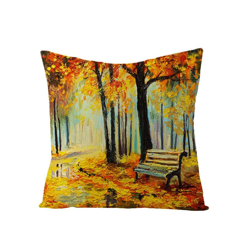 Retro-Style Autumn With Maple Leaves And Sunflowers Digital Printing Short Plush Pillow Covers For Car Sofa Office Cushion Cover