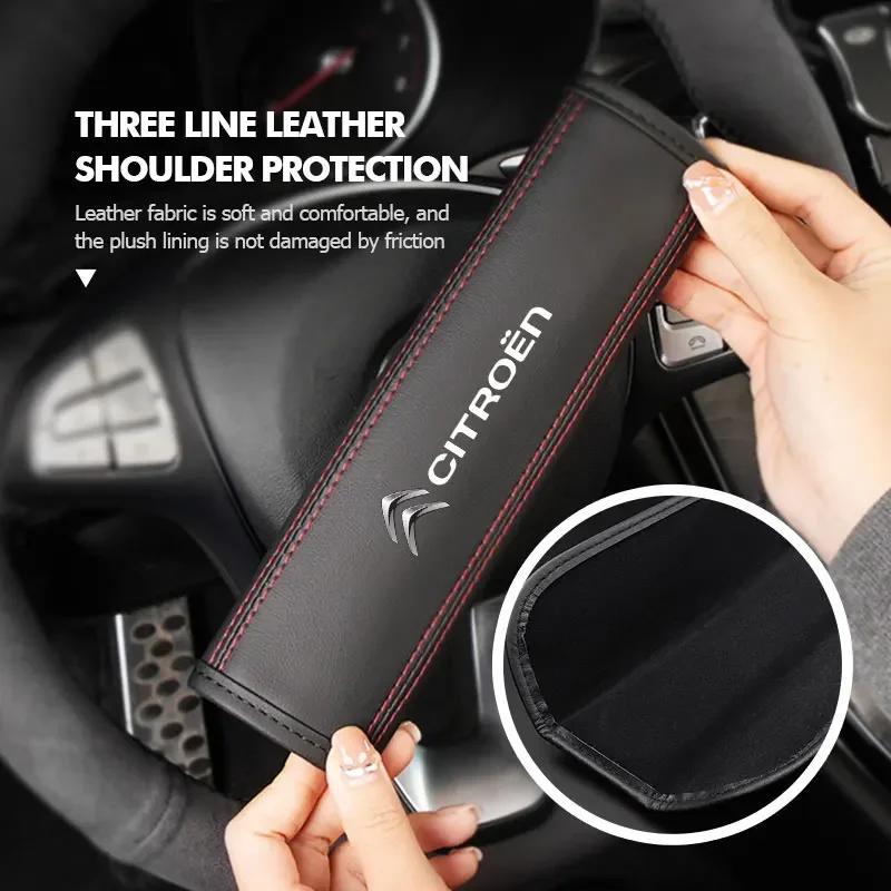 BYMF1 Leather Car Seat Belt Shoulder Protector Padding Accessories For Citroen Jumper Celysee Cactus Picasso Aircross Saxo Grand