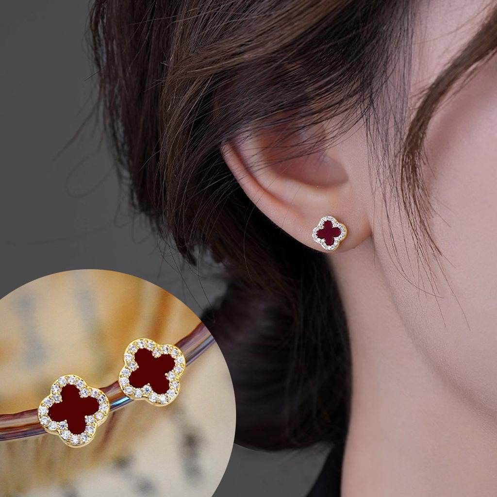 Red clover earrings for women