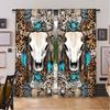 2Pcs Bohemian Chic Gemstone Cow Skull Leopard Printed Curtains Vintage Medieval Inspired For Bedroom Kitchen Dining Room Living