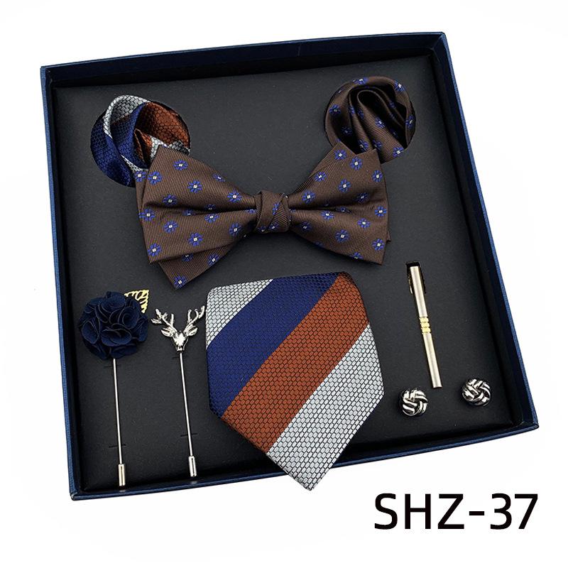 Men'S Tie Light Luxury Gift Box Wedding Tie Bow Tie Pocket Towel Brooch Cuffs Father'S Day Gift Box