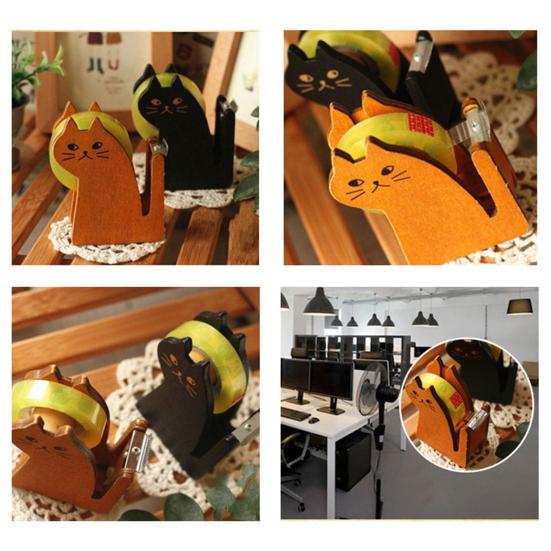 Настольный диспенсер для клейкой ленты, деревянный диспенсер в форме кошки для упаковки подарков, держатель рулона клейкой ленты для офиса, дома, школы