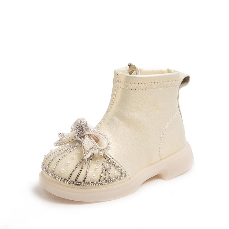 Girls' Bowknot Martin Boots, Popular Autumn and Winter Children's Short Boots, Stylish and Super Soft Baby Princess Style Boots for Young Girls
