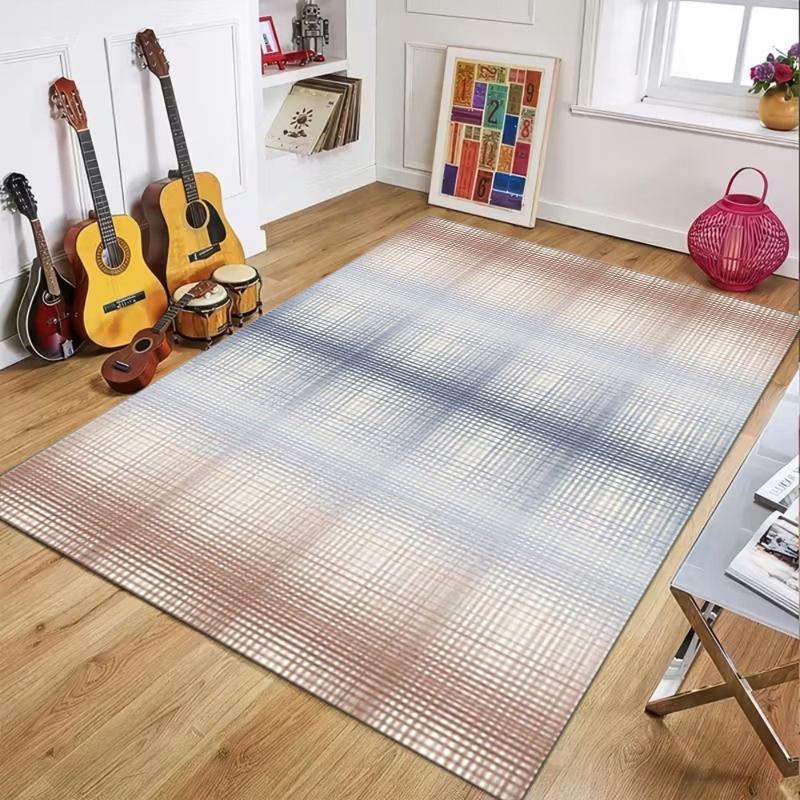 Geometric Grid Pattern Area Rug, Grey and Yellow Modern Floor Mat for Living Room Bedroom, Contemporary Home Decor Carpet