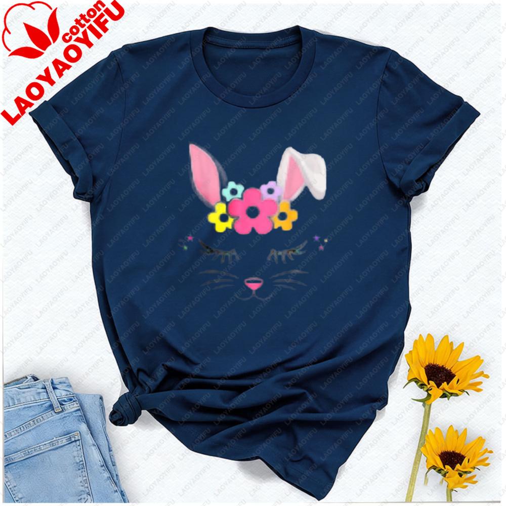 Happy Easter Day Camiseta De Regalo Para Nias Cristianas Con Cara De Conejito Graphic T Shirts Harajuku Vintage Aesthetic Top