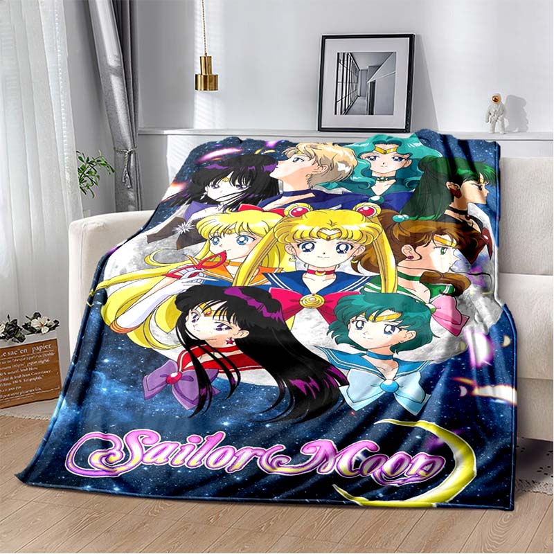 Anime Sailor Moon Artemis Cat Flannel Blanket, Blue Star Sky Wink Cat Throw Blanket