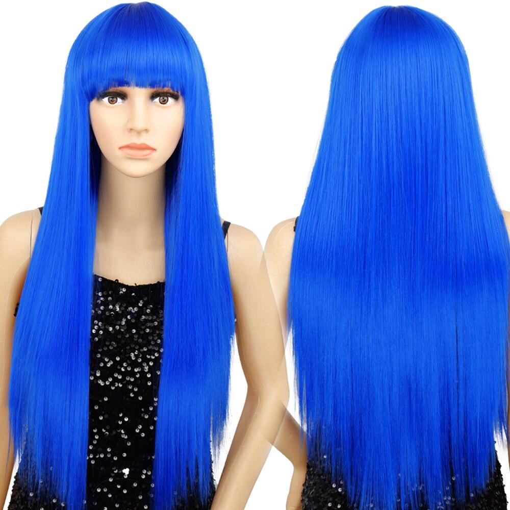 MERISIHAIR Long Straight Pink Wig with Bangs Synthetic Wigs for Women Black Blue Cosplay Wigs Heat Resistant Wig