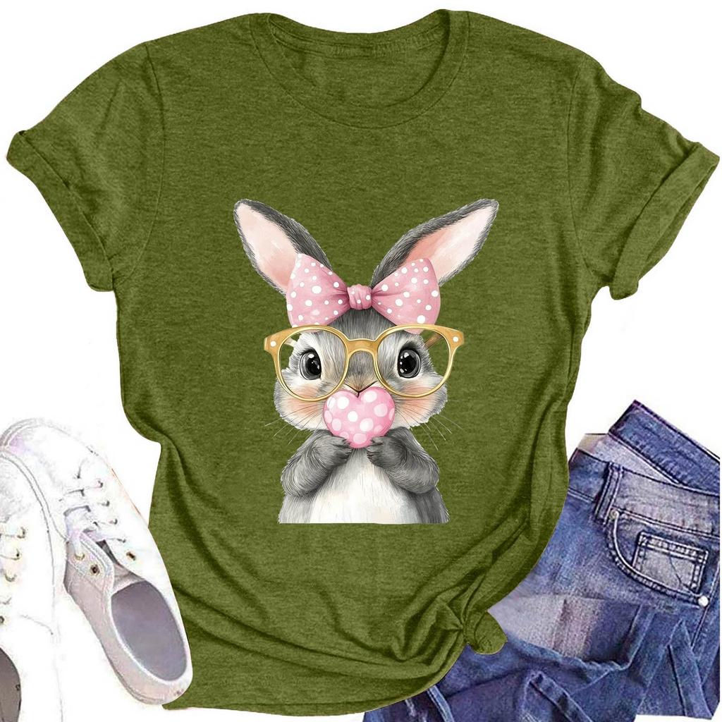 Женская модная футболка с круглым вырезом и коротким рукавом, повседневный топ с пасхальным принтом