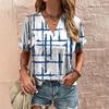 Textured Women's T Shirt New Simple Clothing Casual V Neck Short Sleeve T Shirt Field Vintage Print Women Elegant T Shirt Summer
