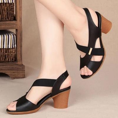 Модная женская обувь на распродаже 2024 Модные шлепанцы Женские сандалии для улицы Лето Однотонные С открытым носком Средний каблук Лаконичные пляжные сандалии Женские