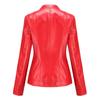 Women's Navy Blue Stand Collar PU Leather Jacket - Lightweight Spring/Autumn Fashion Coat