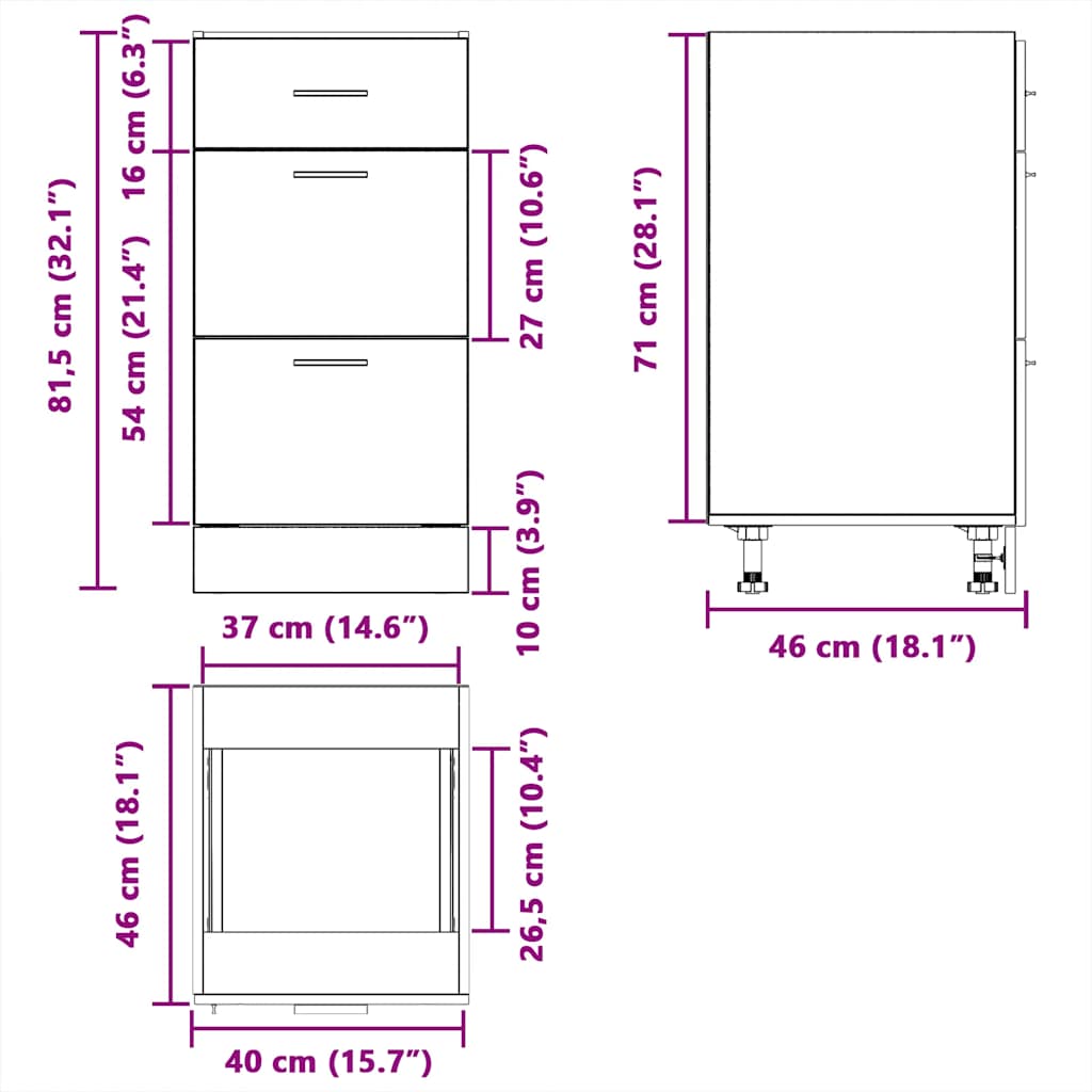 Lyon Under Cabinet in Sonoma Oak Finish 40 x 46 x 81.5 cm Particleboard