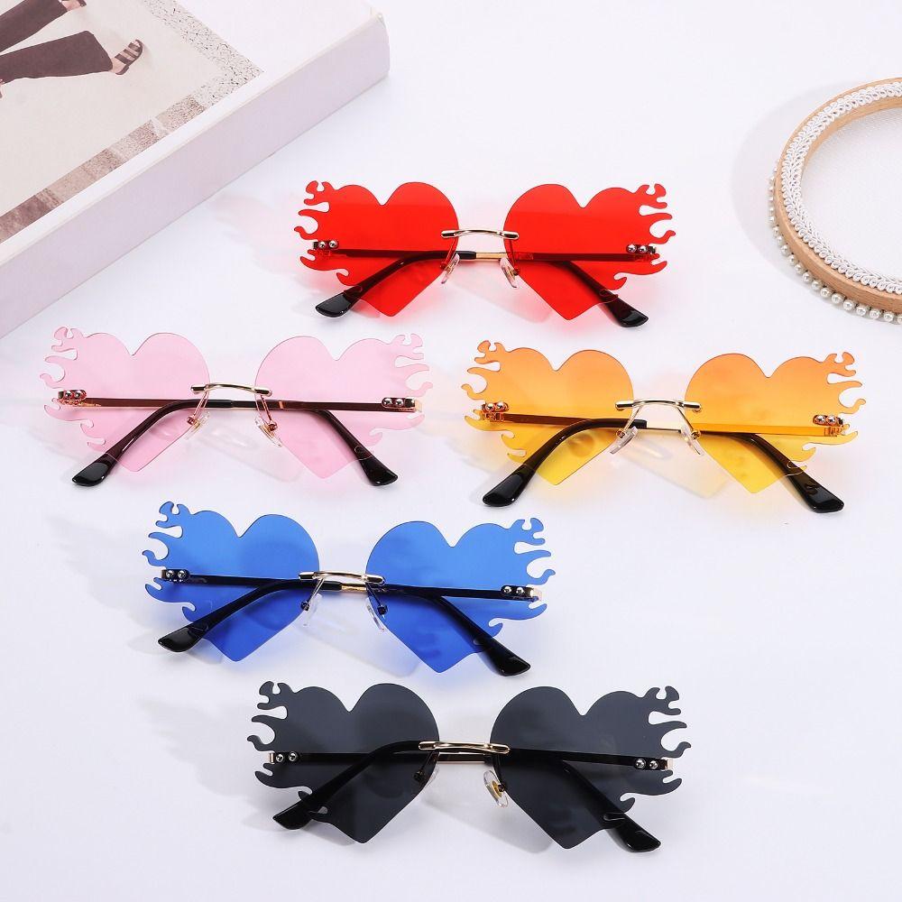 Rimless Flame Love Sun Glasses Costume Accessories Halloween Glasses  for Women & Men