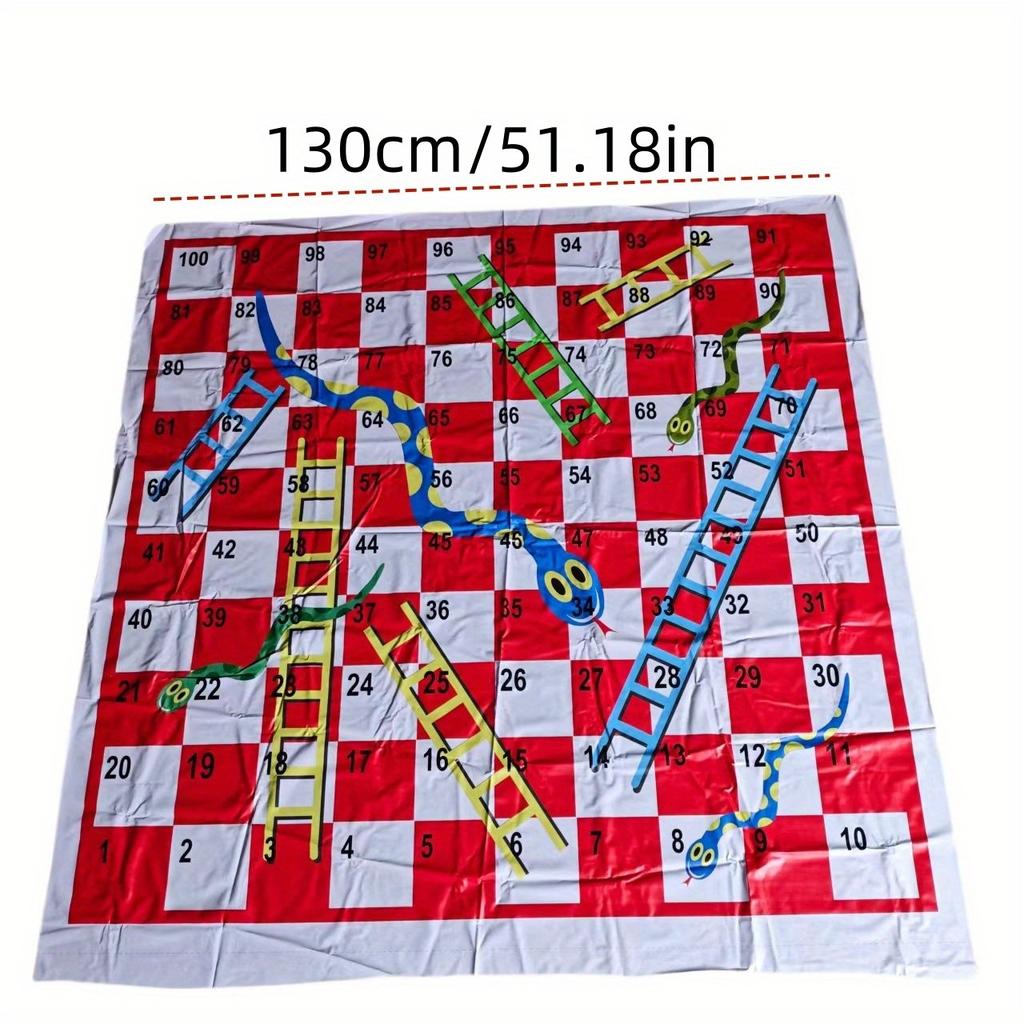 Portable PVC Snake Ladder Chessboard Game Mat with Dice - 129.54x129.54 cm Outdoor Travel Board Game for Family, Camping Picnics