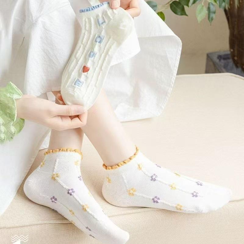 5 пар Модных и милых женских носков с низким вырезом для весны и осени с кружевом, женские носки с коротким голенищем, летние носки-лодочки